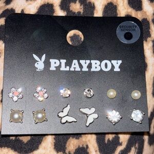 PLAYBOY Kids Earrings Set - White, Silver, and Pink